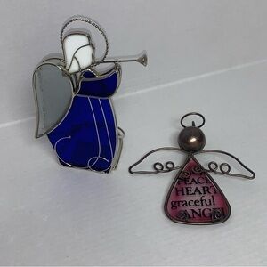 Lot of 2 Angel Christmas Decorations Candle Holder Ornament Holiday